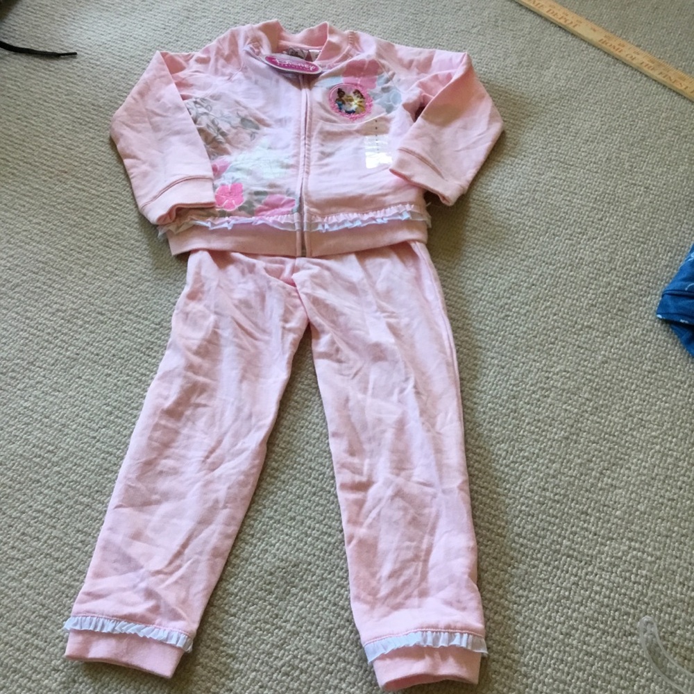 Disney Pink Floral Girls Matching Jacket & Pants Set